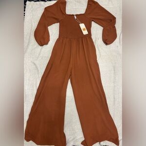 Rust Brown Long Sleeve Jumpsuit